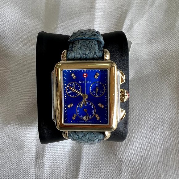 Michele Deco Sapphire Crystal Blue Sterling Silver Watch